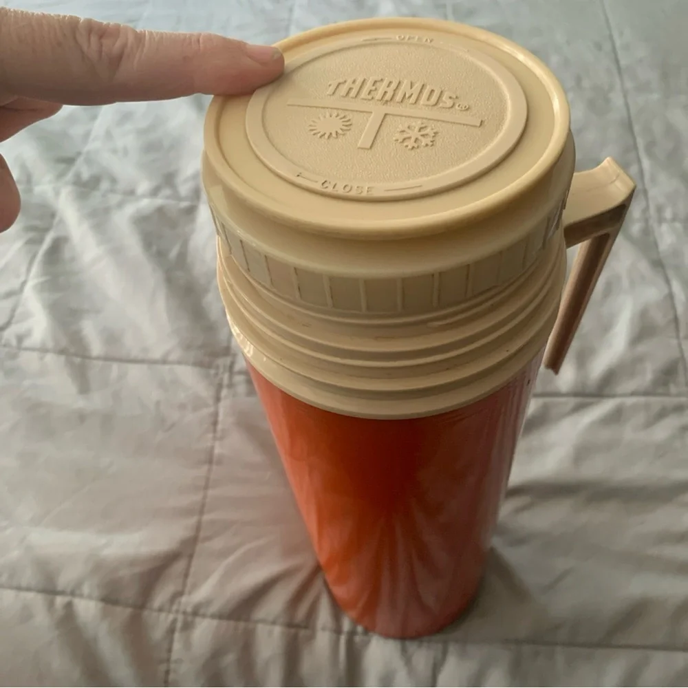 Vintage 1970s Thermos Orange Food Storage Container with Handle